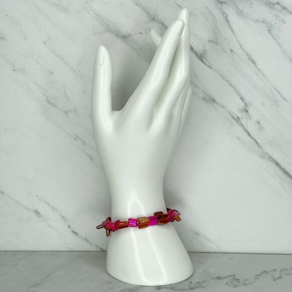 Pink and Orange Seashell Shell Beaded Stretch Bracelet - Picture 2 of 9
